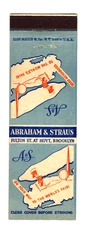 1939 NEW YORK WORLD'S FAIR matchbook matchcover ABRAHAM & STRAUS - BROOKLYN, NY