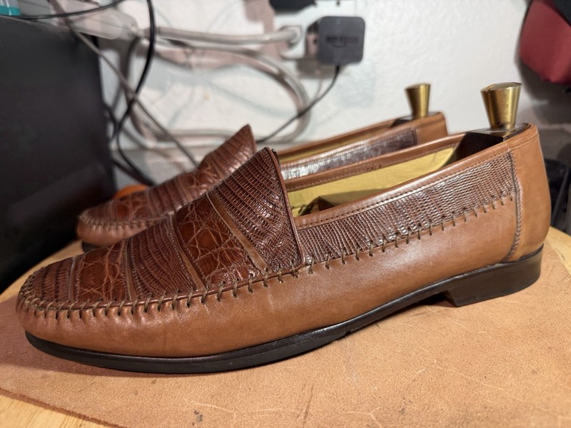 VTG Mezlan Elda Sebastian Brown Exotic Lizard Loafer Dress Shoes Spain 10.5 M