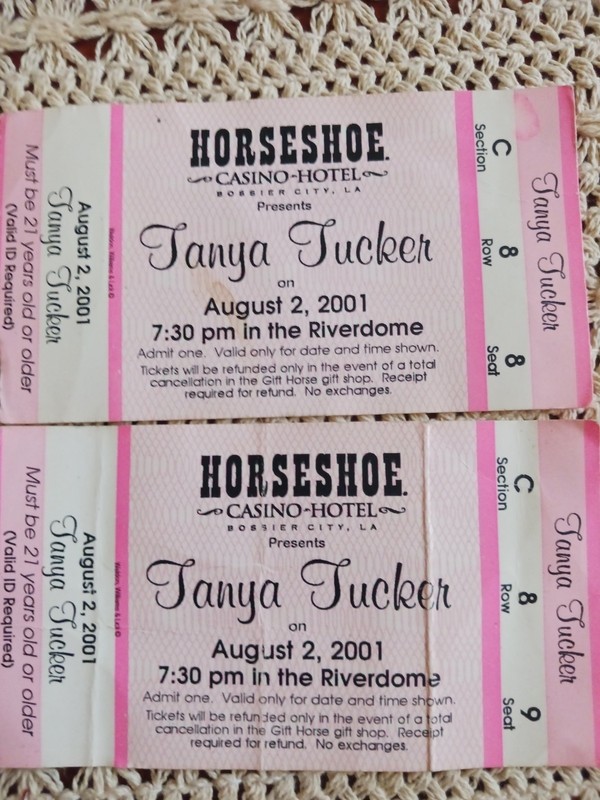2 Tanya Tucker Concert Ticket Stubs, August 2, 2001 @Horseshoe, Bossier, La
