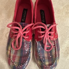 Sperry Top-Sider Bahama Girls 3M Plaid Sequin Boat Shoes Pink Lace EU 35