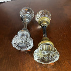 2 Antique/Vintage Clear Glass Door Knobs w/ Spindles one Brass & one Silver tone — photo 1