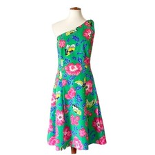 Talbots Spring Dress 12 One Shoulder Large Retro Dress Butterfly Cocktail Floral