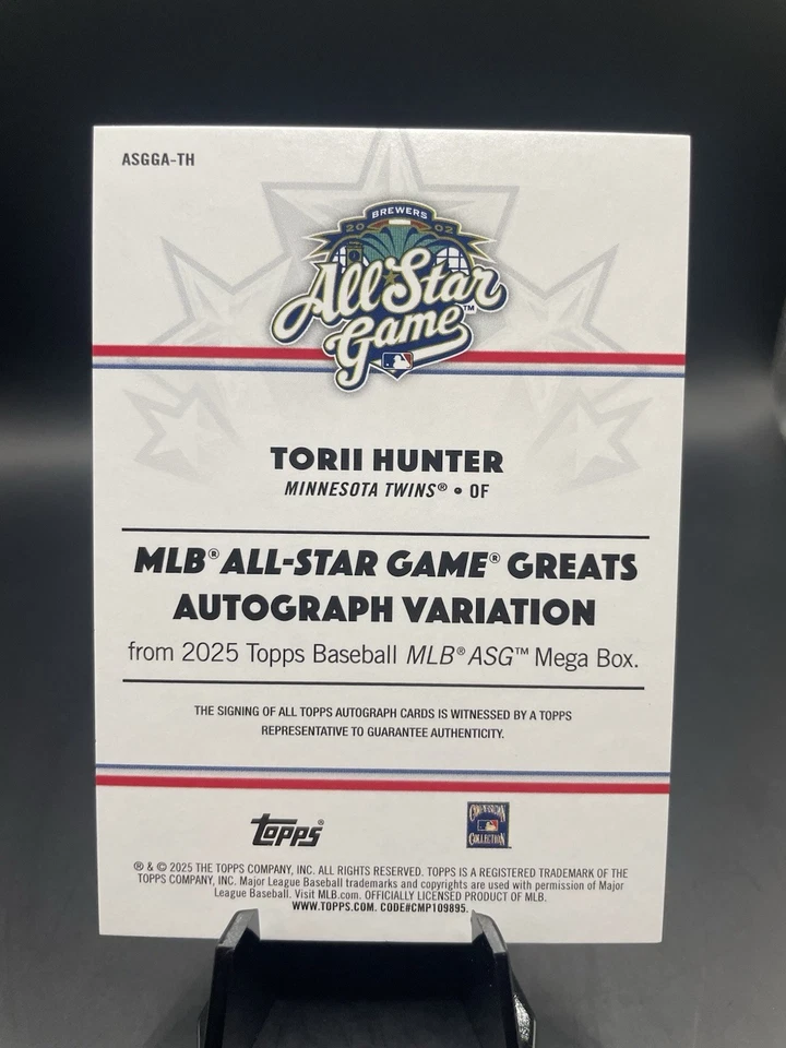 2025 Topps бейсбол MLB ASG Torii Hunter автограф 1/1! - Изображение 2 из 2