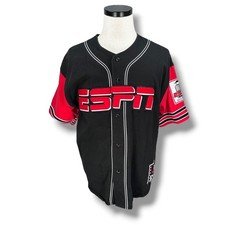 Vintage Disney World ESPN Club Baseball Jersey Men's Large Black Button Front