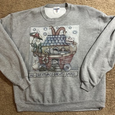 Vintage Jerzees Crewneck Sweatshirt Gray Graphic Noah Ark 90s Size Large Read