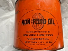 Vintage Non Fluid Motor Oil NEW YORK & NEW JERSEY Lubricant Co NY NJ Tin Can