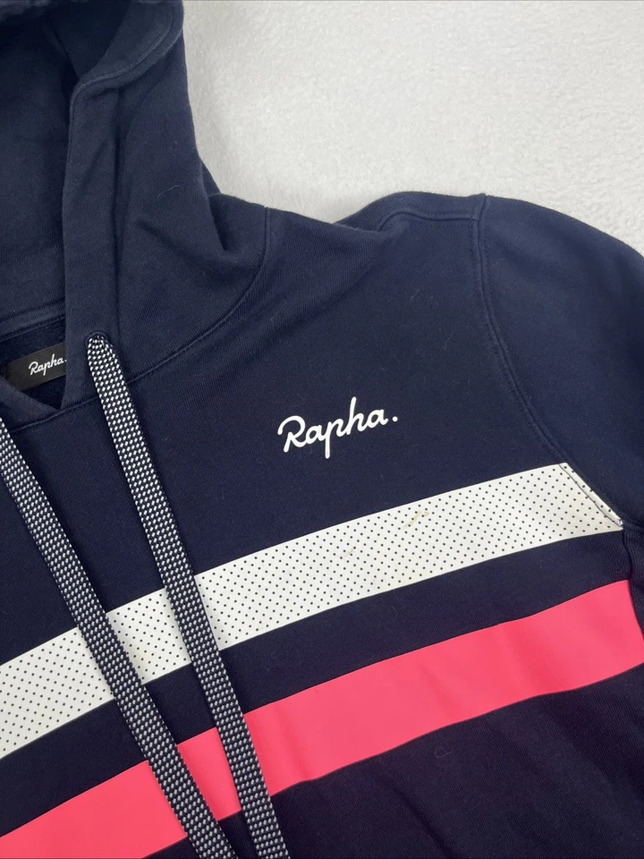 RAPHA BREVET Organic Cotton Hoodie,Dark Navy/White/High-Viz Pink, Sz XS - Image 3 of 4