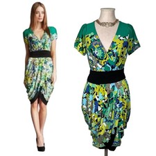 BCBGMAXAZRIA Emerald Tulip Dress Sheath Tie Waist Cocktail Green Sexy Chic S