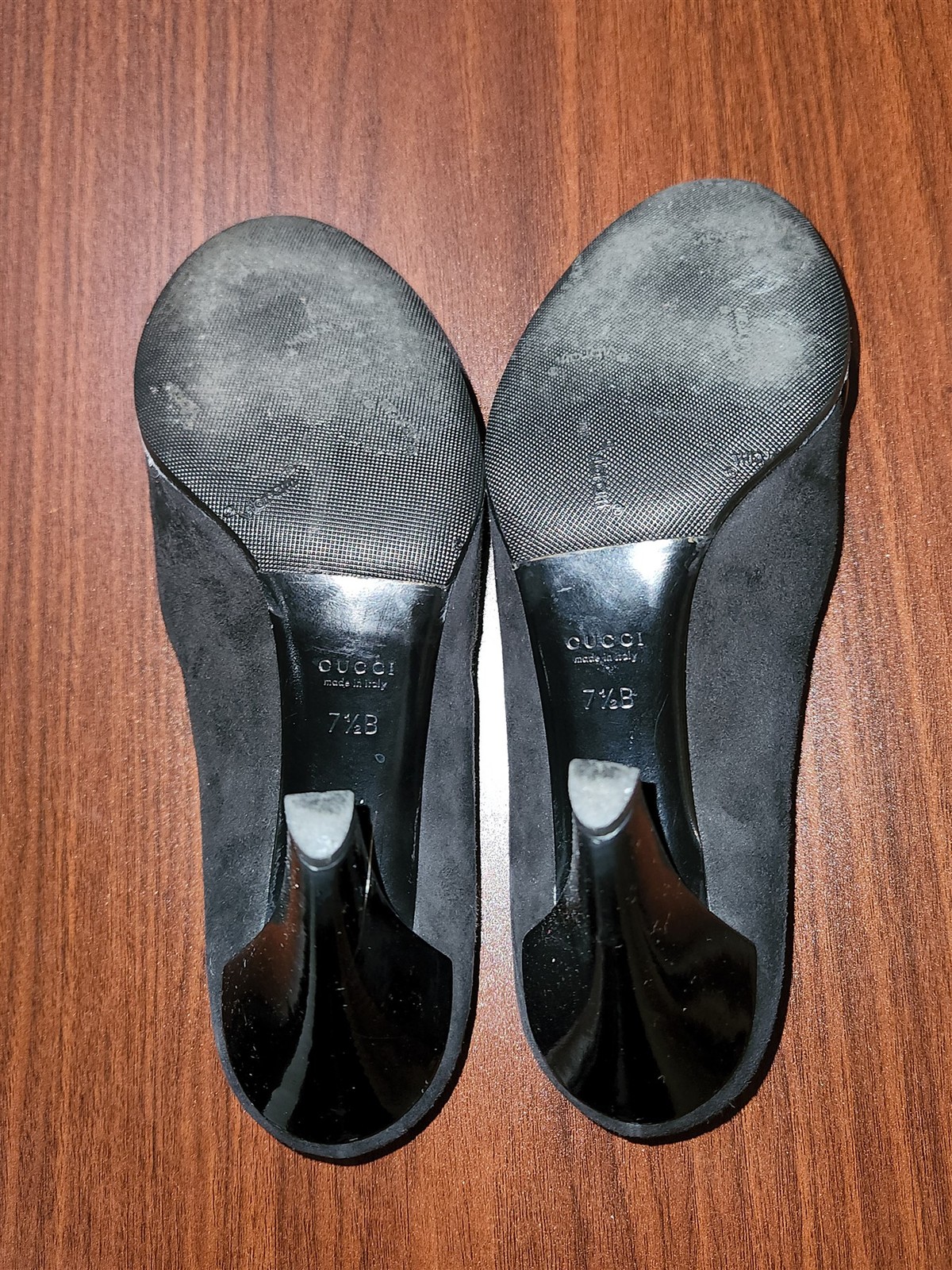 Gucci Black Suede w Coat of Arms on Patent Leather Shoes 7.5B EUC thumbnail 5