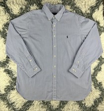 Ralph Lauren Men  s Blue White Striped Long Sleeve Button Up Shirt Size 17 1/2