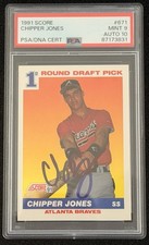 1991 Score Chipper Jones RC Draft Pick Auto PSA 9 AUTO 10 #671 Braves