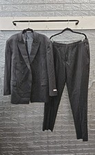 New Vinci Men's Black Pinstripe Double Breasted Classic Fit Suit Sz 42R