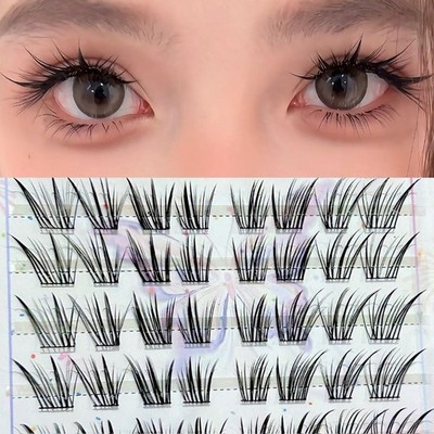 10 Reihen 80 Cluster Manga Fox Style False Wimpern -Glue-On Anwendung