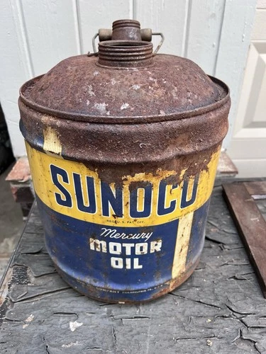 Vtg Sunoco Gallon Motor Oil Can Bucket Racing Sign Mercury Sun Oil 1950s