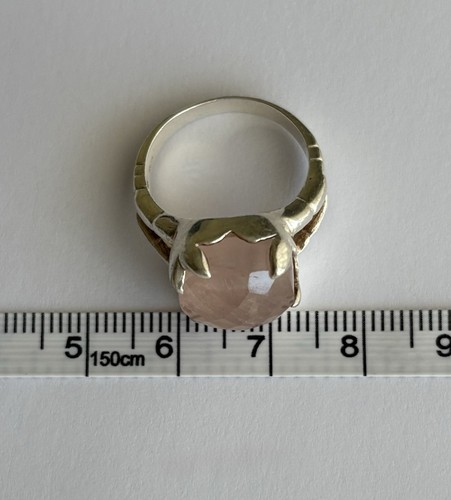 Vintage 925 Sterling Silver Rose Quartz Ring Size 7 Cocktail Cushion Cut LOVELY - Picture 14 of 21