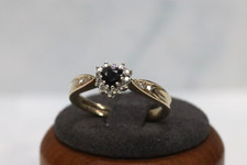 9ct Yellow Gold Sapphire & Diamond Cluster Ring - Size P - UK Hallmark