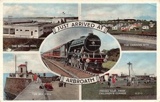 Gerade in Arbroath angekommen Dampfmaschine Multiview Schottland Postkarte (261) um 1962