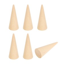 Wood Cone Ring Holder, 6 Pcs Finger Jewelry Display Stand, Wood Color 30x80mm 