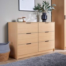 Image of Oak 6 Drawer Chest of Drawers Storage Cabinet Wide Modern Bedroom Unit