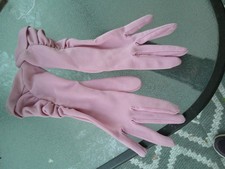 Vintage 50s 60s Long pink stretchy scrunch gloves Dress Gloves Formal 7.5