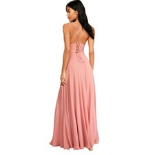 Lulus Romantically Speaking Rose Pink Cowl Lace-Up Maxi Dress Size XS Chiffon