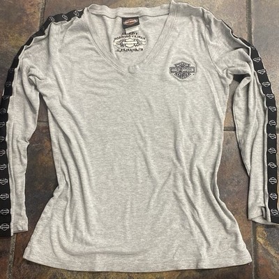 Harley-Davidson Women s Gray Long Sleeve V-Neck Shirt Size L St. Charles IL