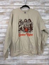 Women s Beige Crewneck Pullover Sweatshirt Ladies Night Graphic Print XL