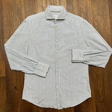 Brunello Cucinelli Men's Blue/White Striped Cotton Slim Dress Shirt M Pockets