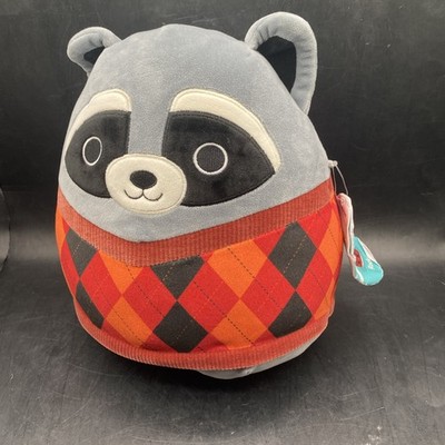 Squishmallows Rocky the Raccoon with Red Argyle Sweater 10'' Plush with Tag 2023
