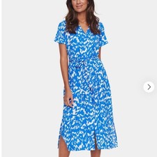 Saint Tropez Blanca Short Sleeve Shirt Dressblue and white silk dress L