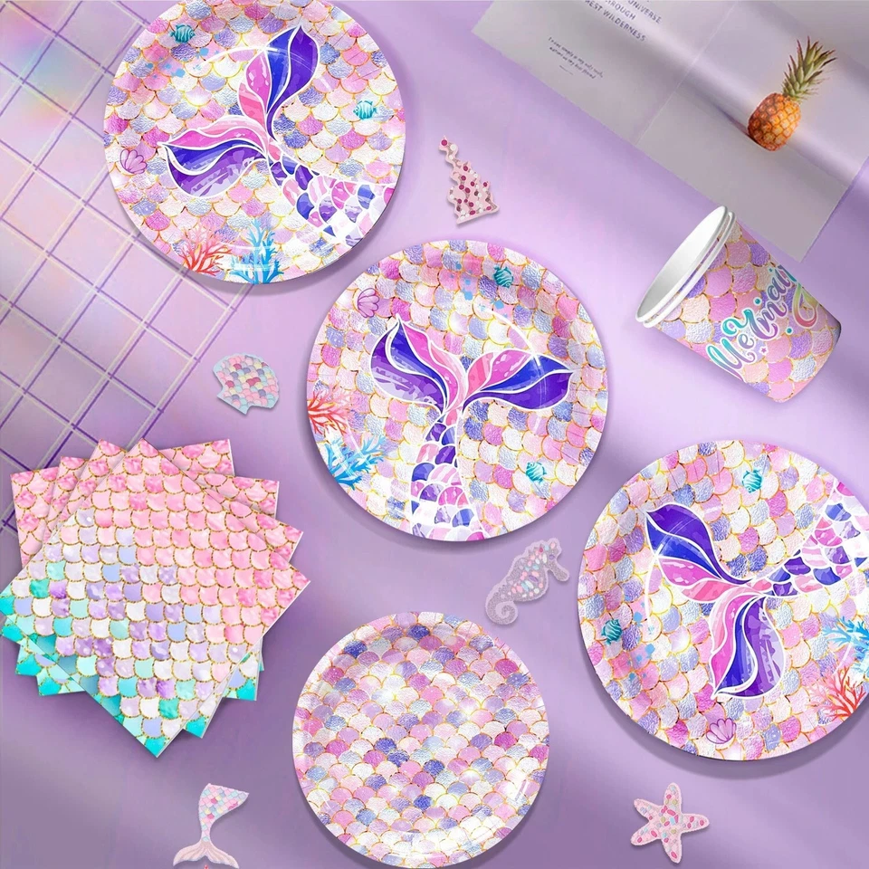 Mermaid Party Supplies, 90 Pcs Mermaid Theme Birthday Party Supplies Set - Image 3 of 4