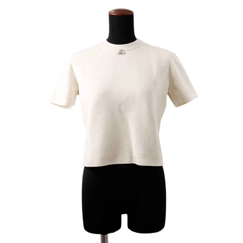 Hermes — HERMES Short-sleeved knit with "Parfroy Remix" motif Size 36 Silk52%/Cashmer...