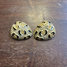 Alte Vintage Dior Ohrclips Golden Schwarz Halbmonde Glitzer