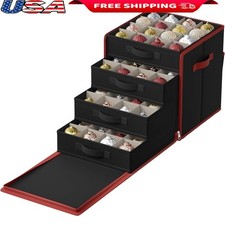 Stackable Christmas Ornament Storage Box W/ 4 Drawer Trays Side Open 64 Slots US