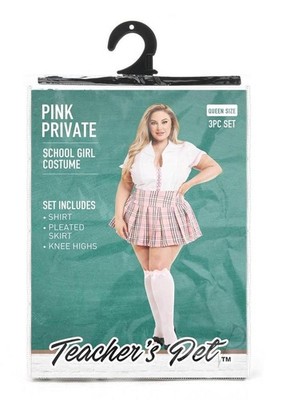 Queen SZ Teacher's Pet Private Schoolgirl Costume (3 Piece) - Queen - Pink/White