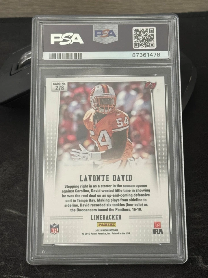 2012 PANINI PRIZM LAVONTE DAVID, #278, ROOKIE, ORANGE JERSEY, PSA 9 BUCS - Image 2 of 2
