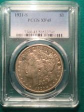 1921-S Morgan Silver Dollar Graded by PCGS XF 45