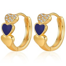 14k Gold Double Love Heart Huggie Hoop Earrings for Women Cute Sl