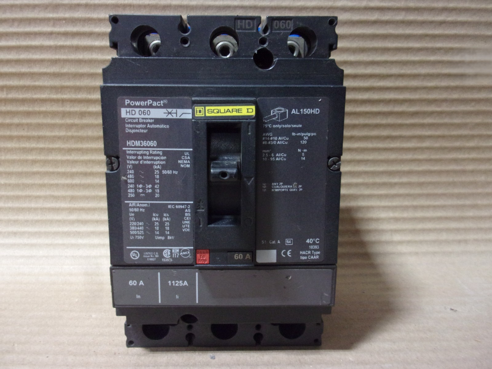 Square D HDM HDM36060 3 Pole 60 Amp 600v Circuit Breaker PowerPact HDL36060