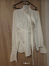 Damen Bluse Weiß Langarm Basic Knopfverschlu...