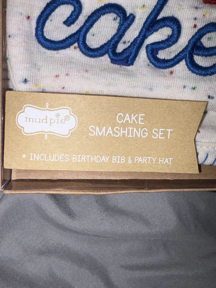 Juego de babero y sombrero de fiesta Mudpie primer cumpleaños para romper pasteles perfecto para fotos Foto 3 de 4