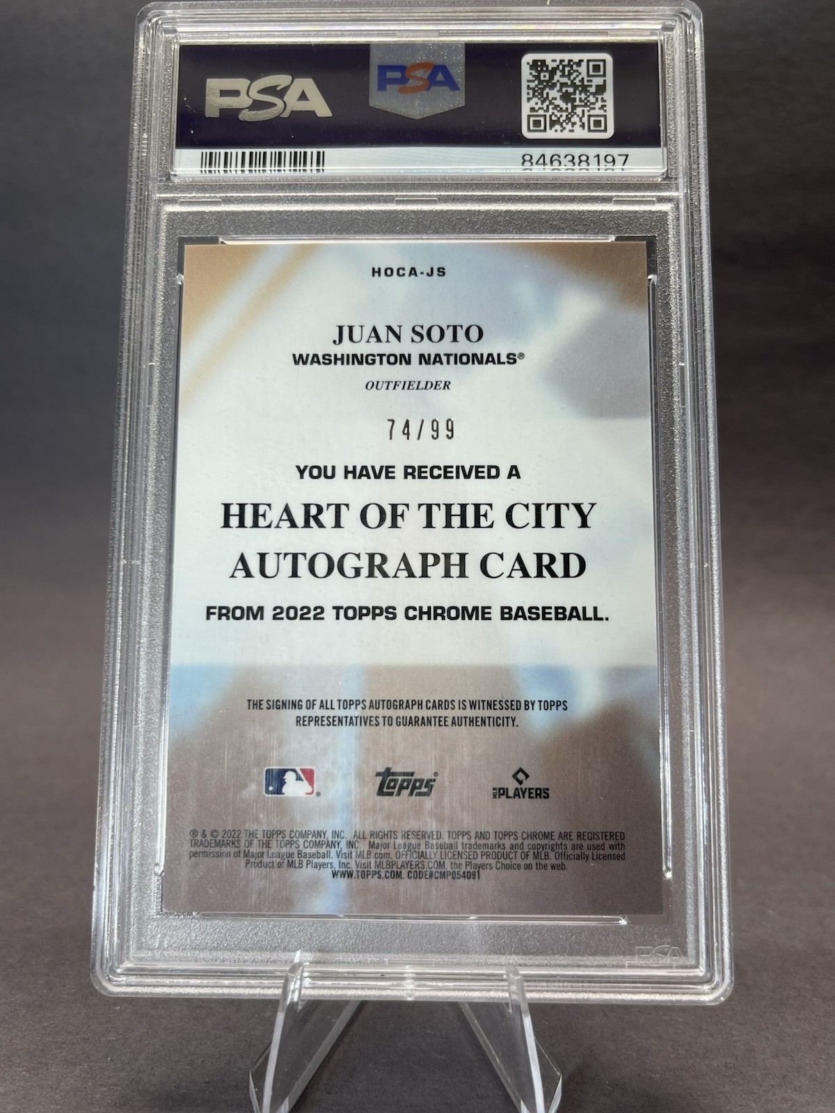 Juan Soto 2022 Topps Chrome #HOCA-JS Auto / 99 PSA 10 view 2