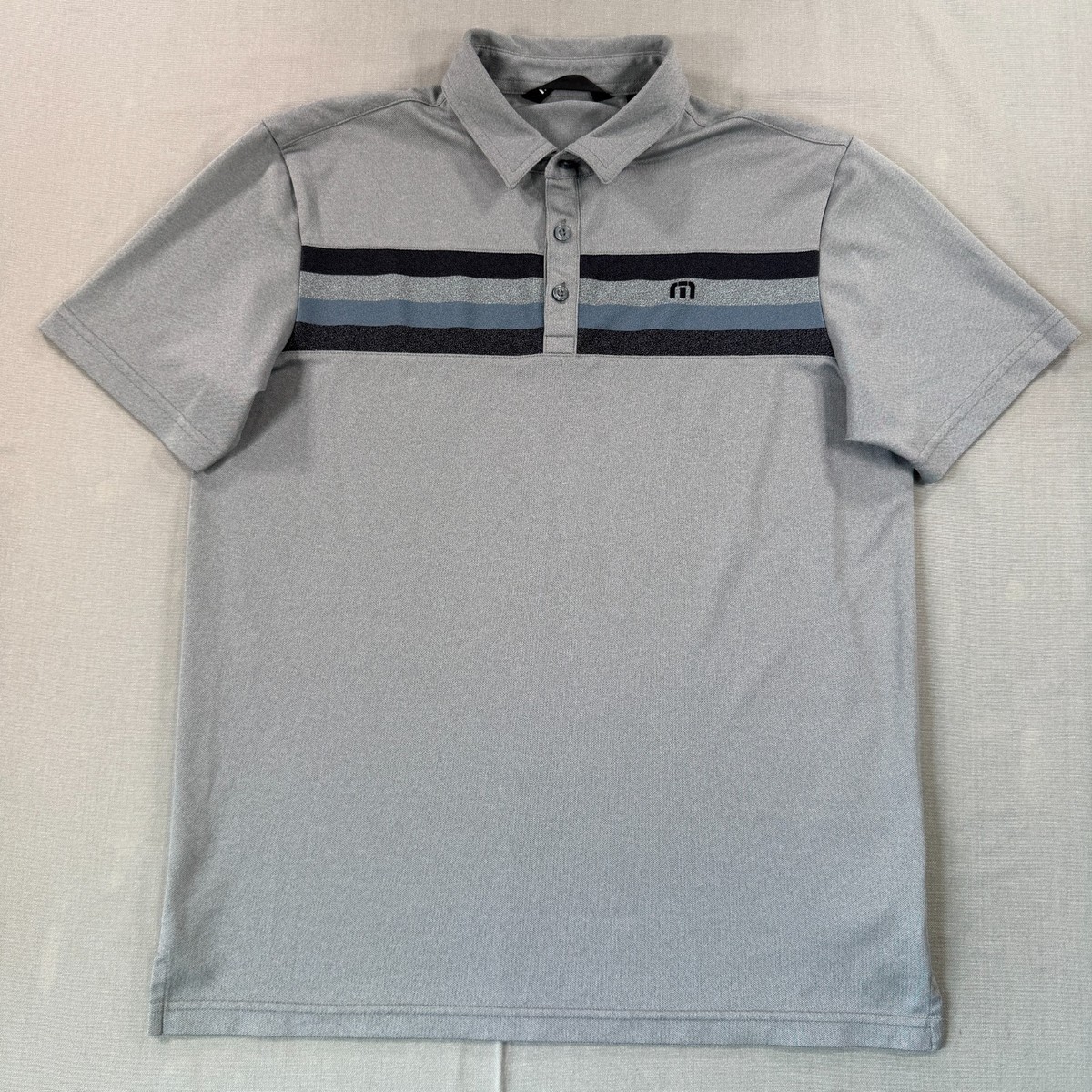 Travis Mathew Private Dock Golf Polo Shirt Mens Medium Gray Rugby Striped 1MW149