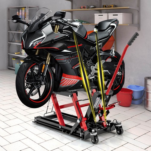 1500 LBS Motorcycle Lift Jack, Hydraulic Motorcycle Hoist w/ 4 Wheels Footplates - Picture 3 of 10