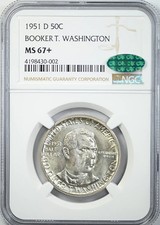 1951-D Booker T. Washington Classic Commemorative Half Dollar 50C NGC MS67+ CAC