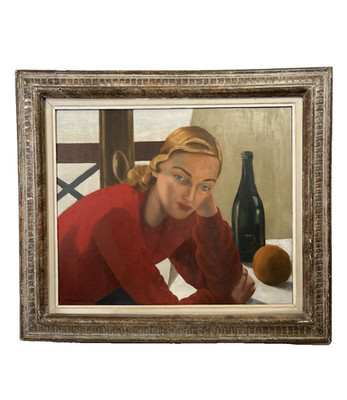 CHESTER MAXWELL 50S AMERICANA WOMAN PORTRAIT WPA STYLE ILLUSTRATION OIL PAINTING