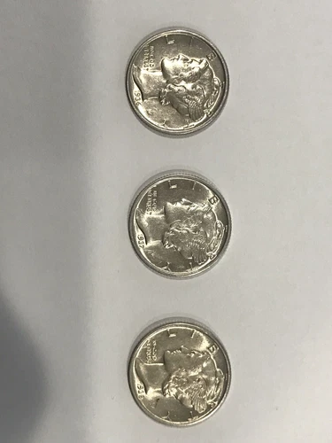 1936-37-38 P MERCURY DIMES GEM BU 90% SILVER (Lot Of 3).