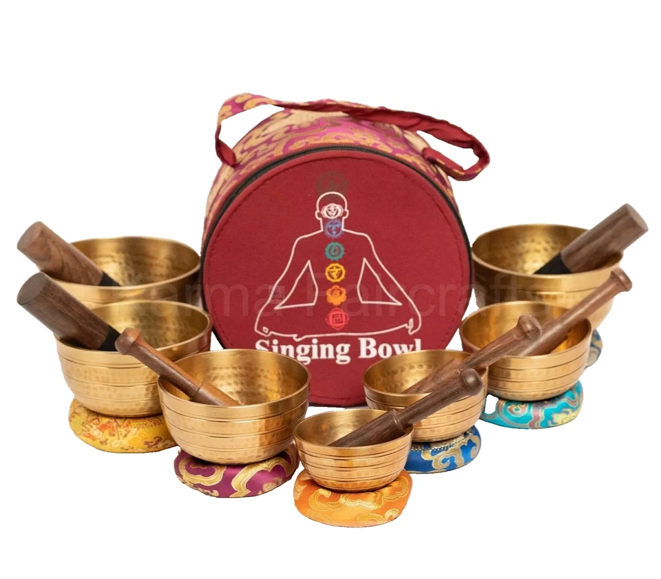 Chakra Healing Singing Bowl Set of 7 Hand Hammered Tibetan Sound Meditation Bowl - Image 2 of 4