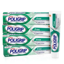 Super Poligrip Zinc Free Denture and Partials Adhesive Cream, 2.4oz, (Pack of 4)
