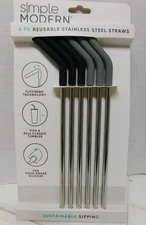 Simple Modern 6pk Silicone Tip Reusable Stainless Steel Straws